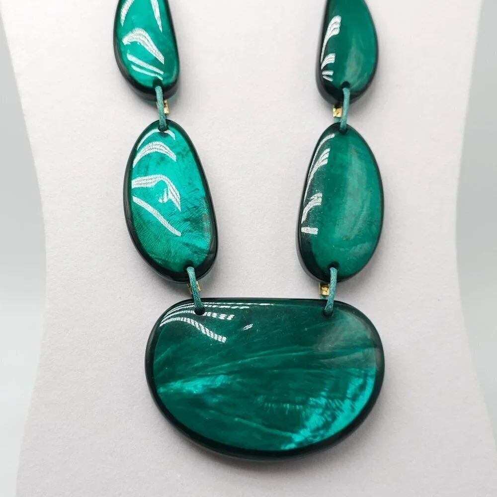 Handcrafted Green Resin Necklace With Adjustable Cord & Gold-Tone Accents